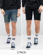 Asos Denim Skinny Shorts With Thigh Rip In Black & Mid Blue Save - Multi