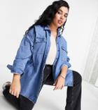Noisy May Curve Denim Oversized Shirt In Medium Blue-blues