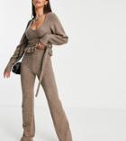 Asos Design Tall Knit Wide Leg Pants In Brown - Part Of A Set
