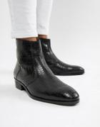 Dune Stacked Heel Chelsea Boots In Black Croc - Black