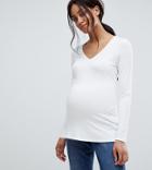 Asos Design Maternity Ultimate Top With Long Sleeve And V-neck - White