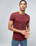 Asos Longline Muscle T-shirt With Raw Neck And Shoulder Detail And Curved Hem - Red