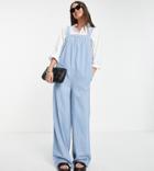 Asos Design Tall Soft Denim Smock Jumpsuit In Lighwash-blues