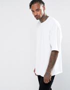 Asos Super Oversized Longline T-shirt With V Insert And Babylock Hem - White