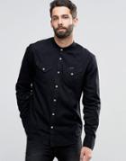 Religion Denim Shirt With Grandad Collar - Black