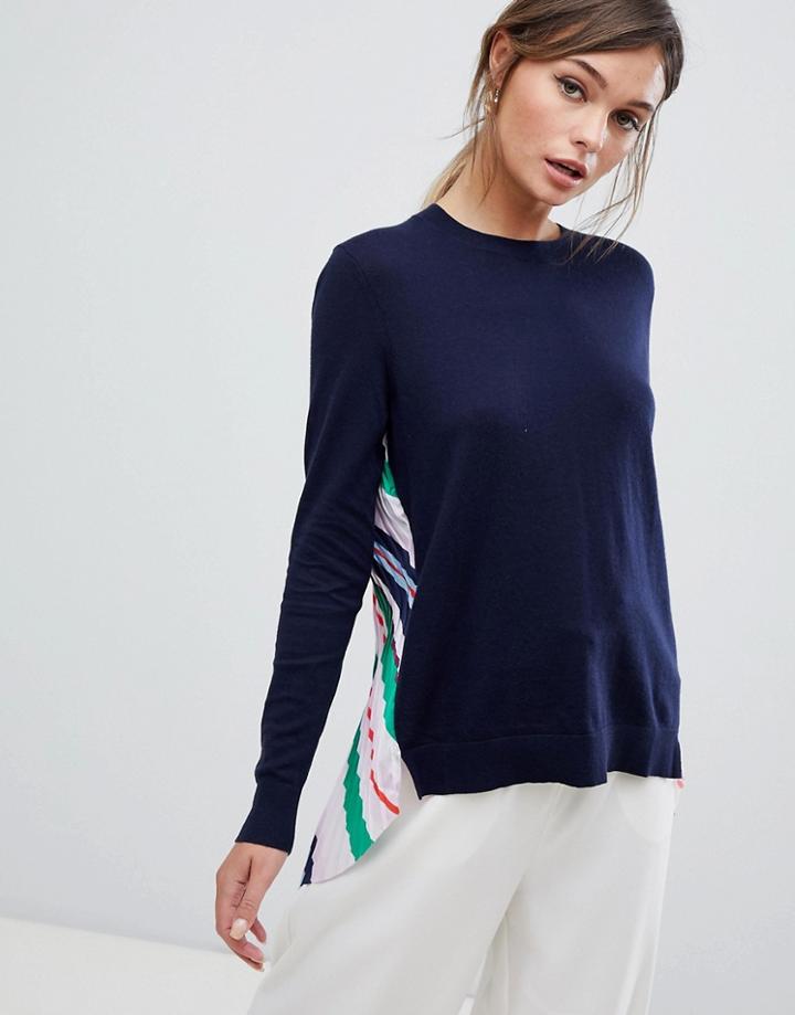 Ted Baker Pleat Back Sweater In Bay Of Honor Stripe - Navy