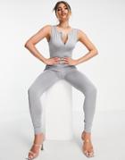 Love & Other Things Zip Front Jumpsuit In Gray-grey