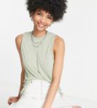 Asos Design Tall Oversized Tank Top In Linen Mix In Sage-green
