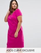 Asos Curve Wrap Over Bardot Pencil Dress In Scuba - Pink