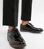 Base London Wide Fit Turner Brogues In High Shine Black - Black