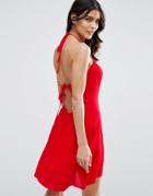 Asos Tie Back Sundress In Crinkle Fabric - Red