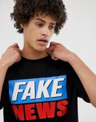 Asos Design Oversized T-shirt With Fake News Text Print - Black