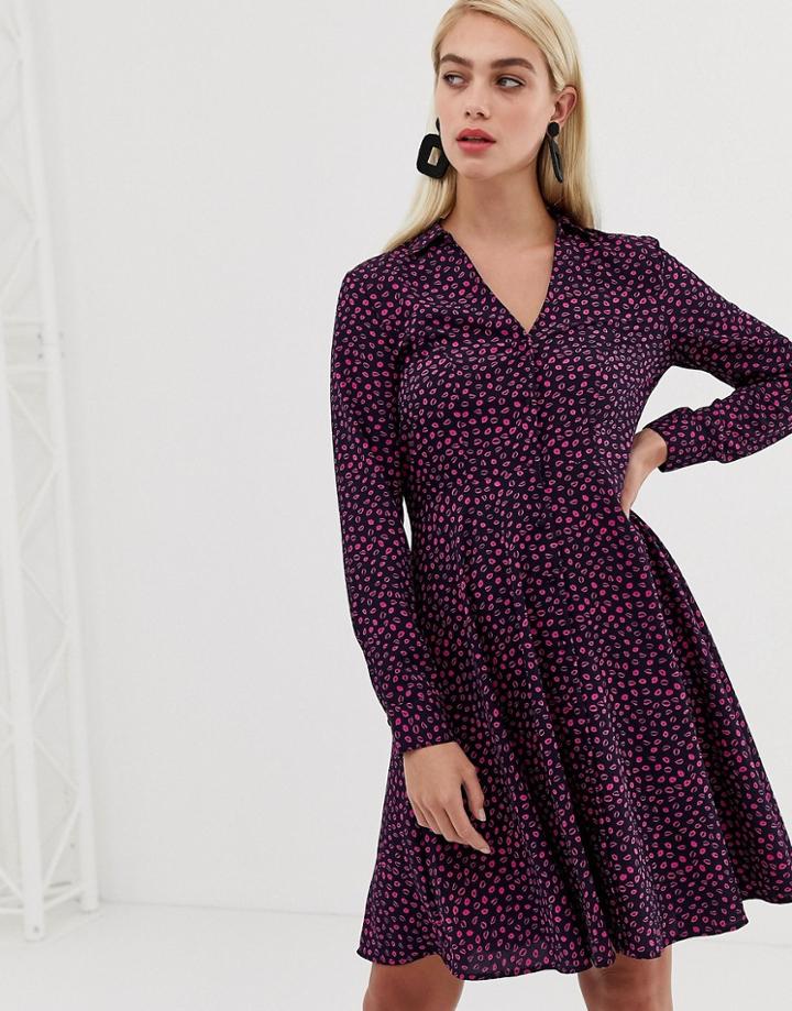 Vero Moda Lip Print Shirt Dress-navy