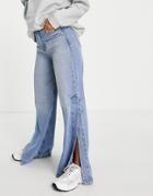Dr Denim Dylan Wide Leg 90s Style Jeans With Side Splits In Light Blue Wash-blues