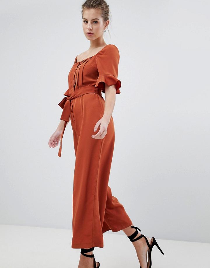Asos Design Vintage Tea Jumpsuit In Washed Satin-orange