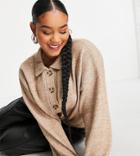 Asos Design Curve Cardi With Collar And Button Front In Taupe-neutral