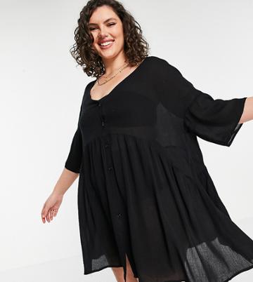 Missguided Plus Cheesecloth Coverup Dress In Black