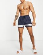 Brave Soul Swim Short With Stripe Detail In Navy And White