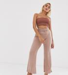 Asos Design Slinky Wide Leg Pants With Self Covered Belt-pink