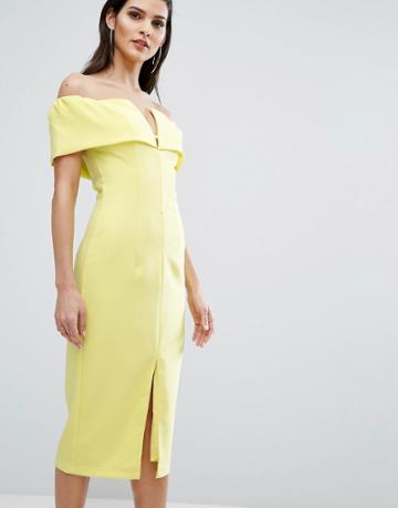 The 8th Sign Bardot Pencil Dress - Yellow