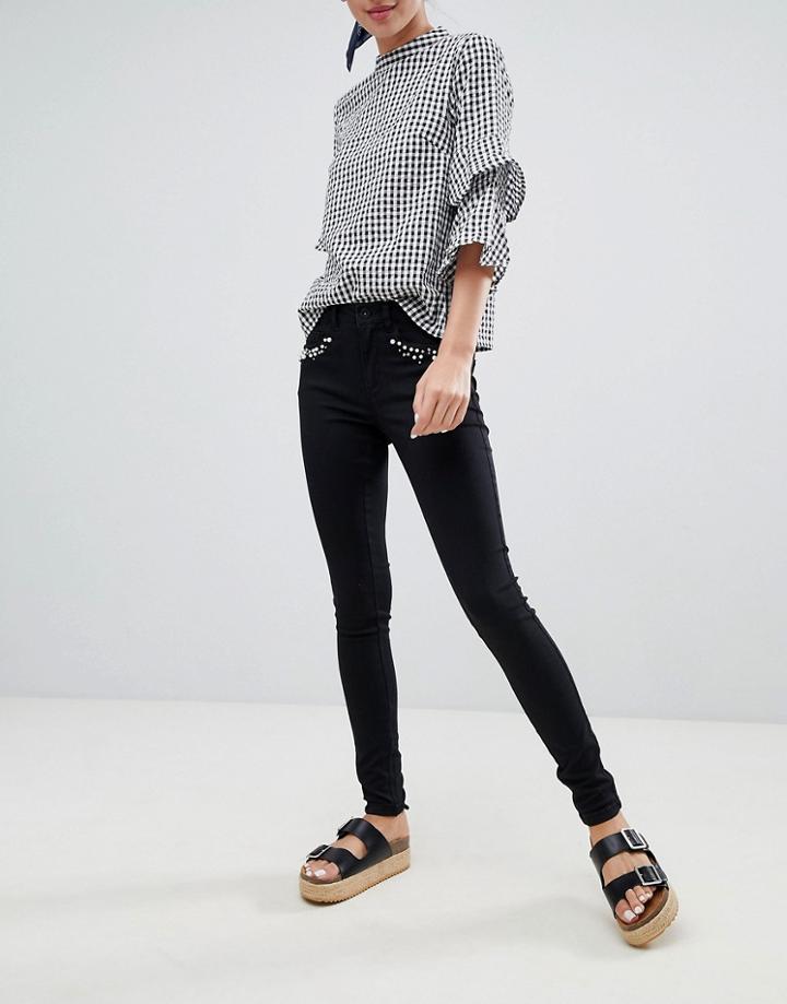 Only Royal Pearl Embellished Skinny Jeans - Black