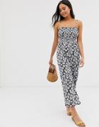Glamorous Cami Jumpsuit With Shirring In Daisy Print-navy