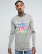 Asos Longline Muscle Long Sleeve T-shirt With City Print - Gray