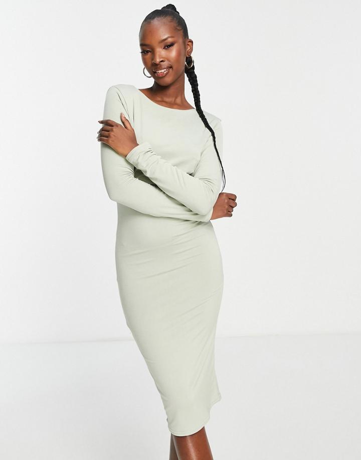 Public Desire Double Layered Slinky Back Detail Midi Dress In Sage Green