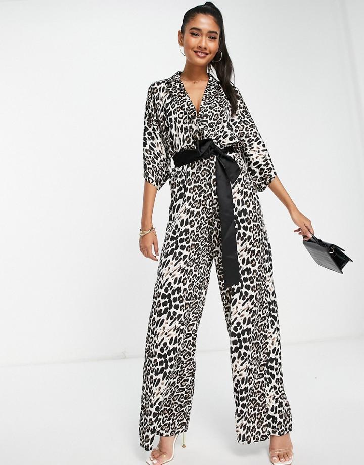 Unique21 Kimono Jumpsuit In Leopard-multi