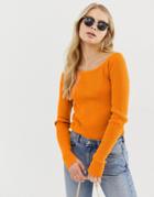 Asos Design Cropped Bardot Sweater - Orange