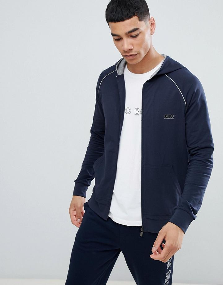 Boss Bodywear Zip-thru Jacket With Hood - Navy
