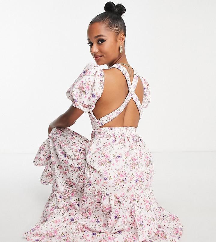 Collective The Label Petite Exclusive Cross Back Tiered Midi Dress In Vintage Floral-multi