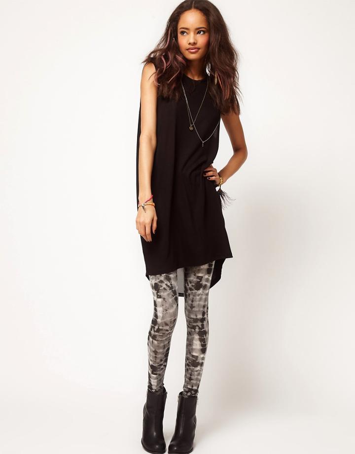 Asos Tunic With T-bar Chiffon Insert - Black