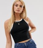 Asos Design Tall Crop Top With Tipped High Neck In Black - Black