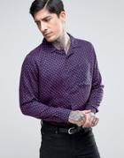 Religion Heart Print Revere Collar Slim Shirt - Navy