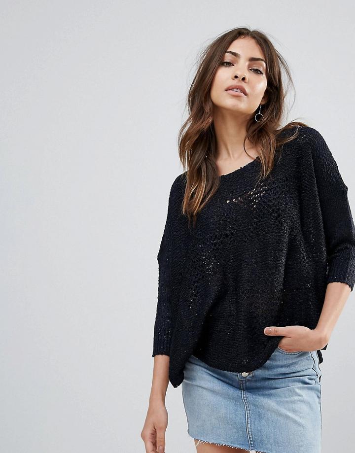 Only 3/4 Length Sleeve Knit Sweater - Navy