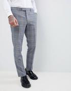 Harry Brown Wedding Wool Blend Check Slim Fit Pants - Blue