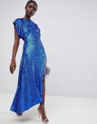Asos Edition Split Side Midi Dress In Sequin - Pink