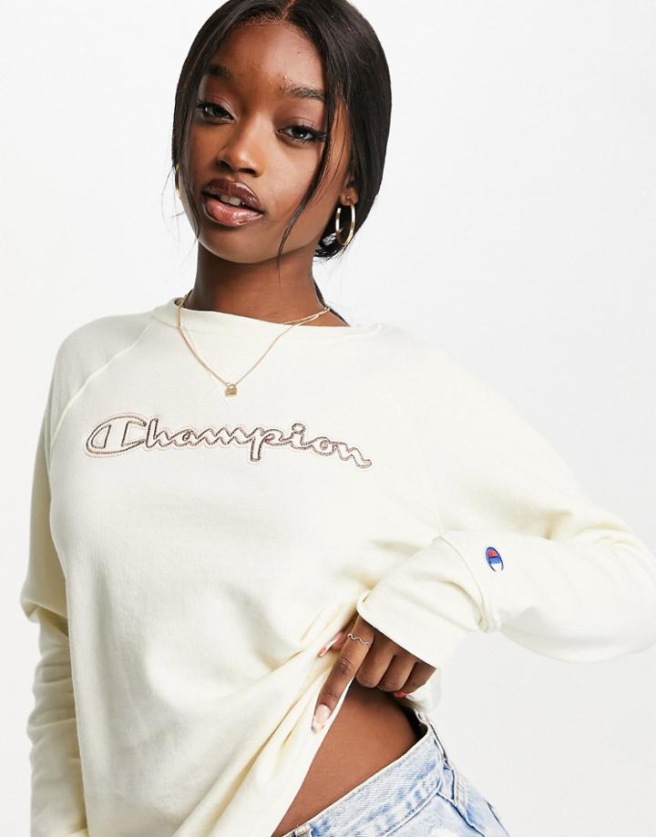 Champion Sweatshirt With Large Logo In Ecru-neutral