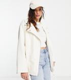 Asos Design Petite Longline Oversized Leather Look Biker Jacket In White