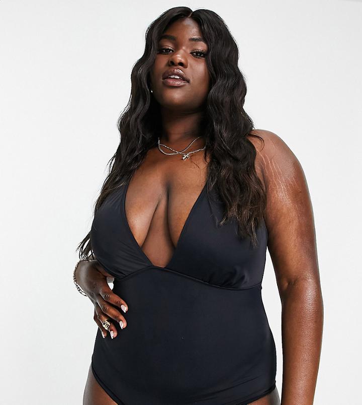 Simply Be Plunge Swimsuit In Black