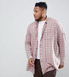 Asos Design Plus Oversized Drop Shoulder Check Shirt With Bleach Wash In Longline - Pink