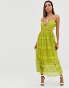 Missguided Strappy Lace Tiered Midi Dress In Yellow - Multi