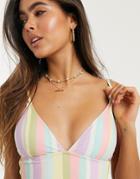 Warehouse Cami Bikini Top With Tie Back In Stripe-multi