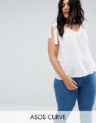 Asos Curve Crinkle Tank With Tie Shoulder - White