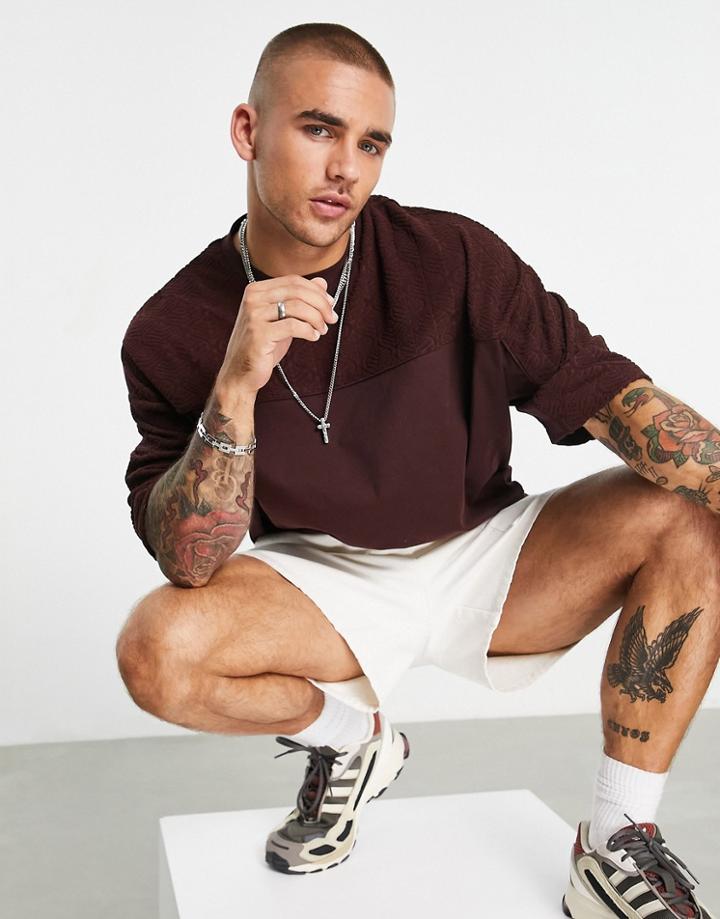 Asos Design Oversized T-shirt In Blue Towelling With Piping Detail-green