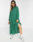 New Look Tie Neck Midi Smock Dress In Green Ditsy Floral