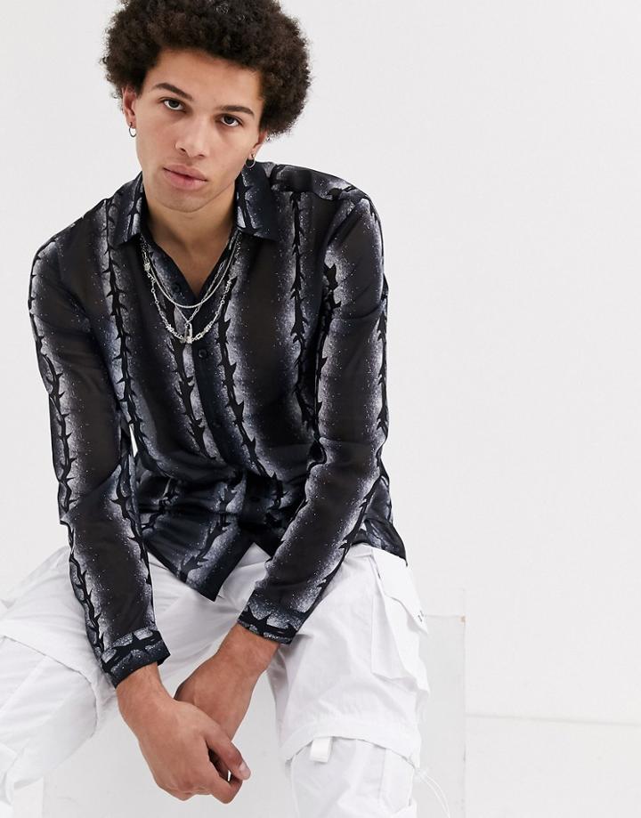 Jaded London Barbed Wire Print Shirt In Black
