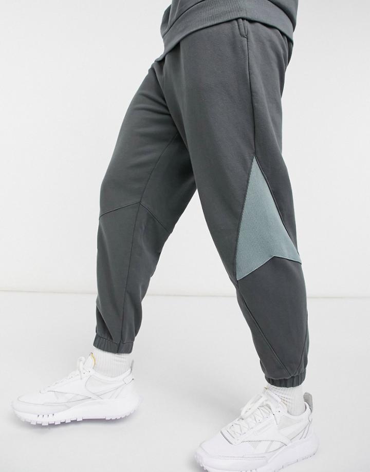Asos Design Set Oversized Sweatpants With Rib Insert Panels In Washed Black-grey