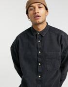 Asos Design Oversized Longline Organic Denim Shirt In Washed Black-grey